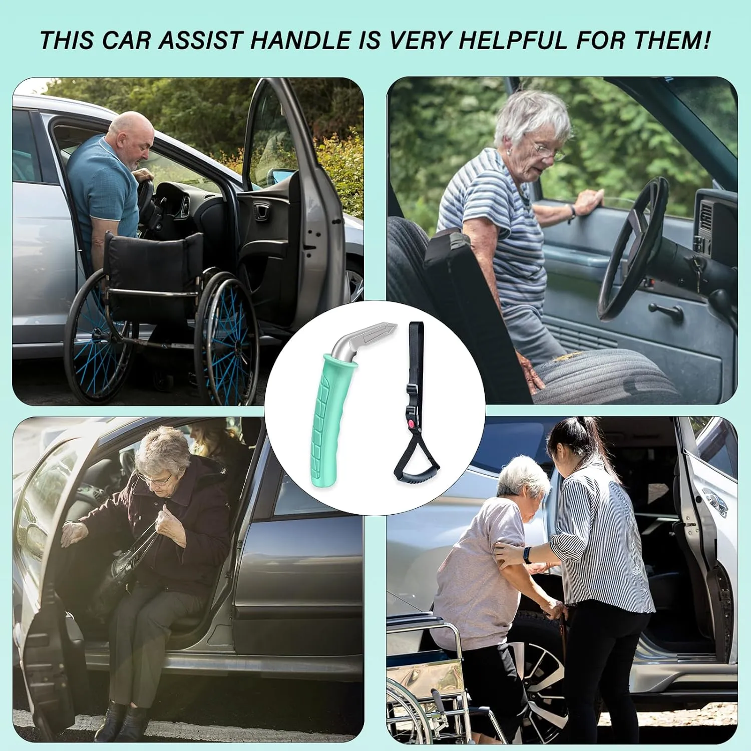 2 Pack Car Door Handle for Elderly Car Handle Assist Portable Vehicle Support Handle for Easy Sit to Stand Assistance  for Seniors and Handicapped