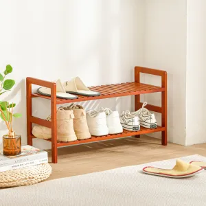 2-Tier Essential Natural Bamboo Shoe Rack Tawny Brown 70x27x40cm