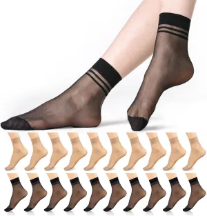 20 Pairs Women's Ankle Sheer Nylon Socks Summer Thin Soft Tight Hosiery Reinforced Toe Stylish Socks