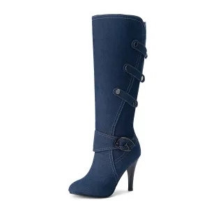 2024 Fashion Women's OverThe Knee Boots New Thin High Heels  Knee High Boots Pocket Block Jeans Boots 44