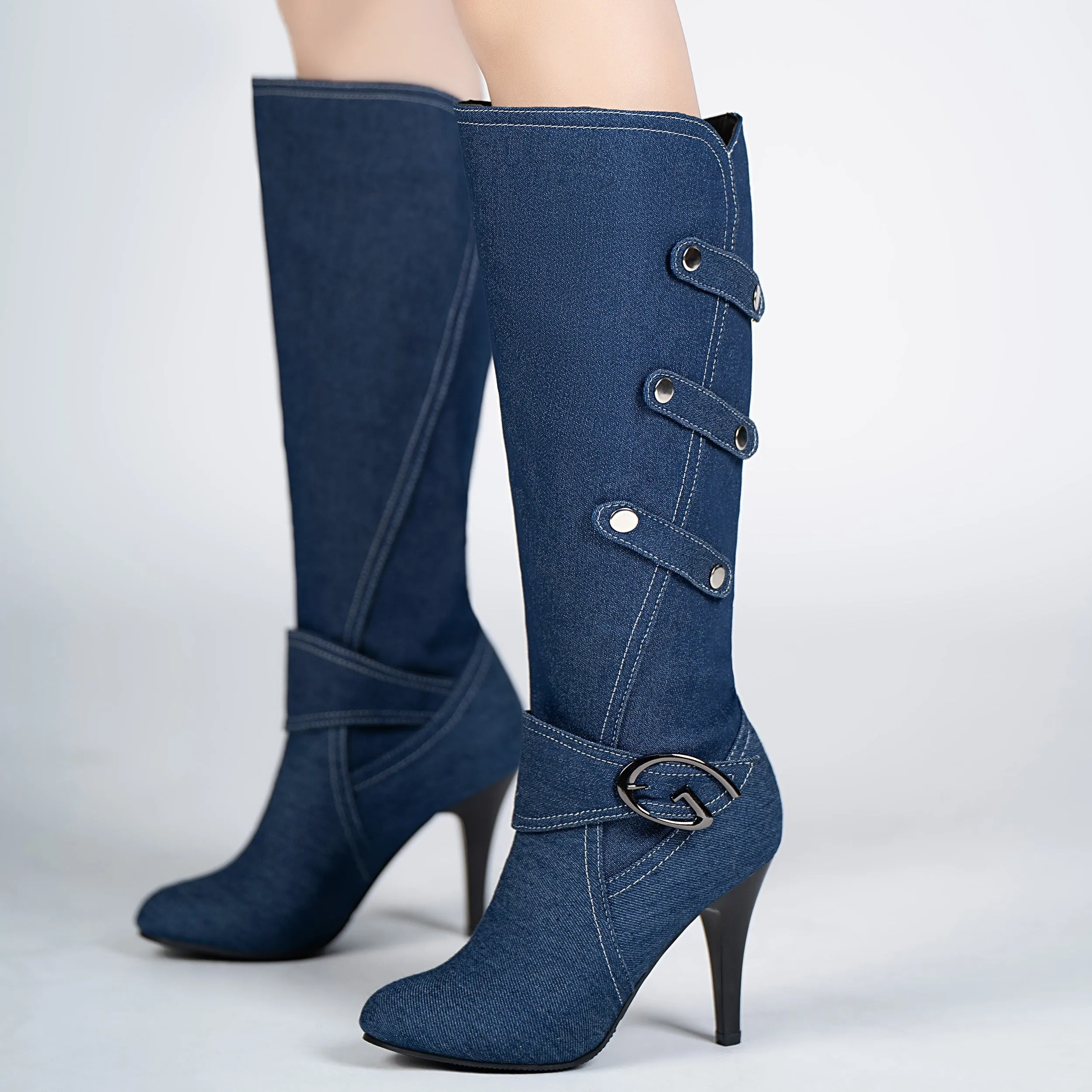 2024 Fashion Women's OverThe Knee Boots New Thin High Heels  Knee High Boots Pocket Block Jeans Boots 44