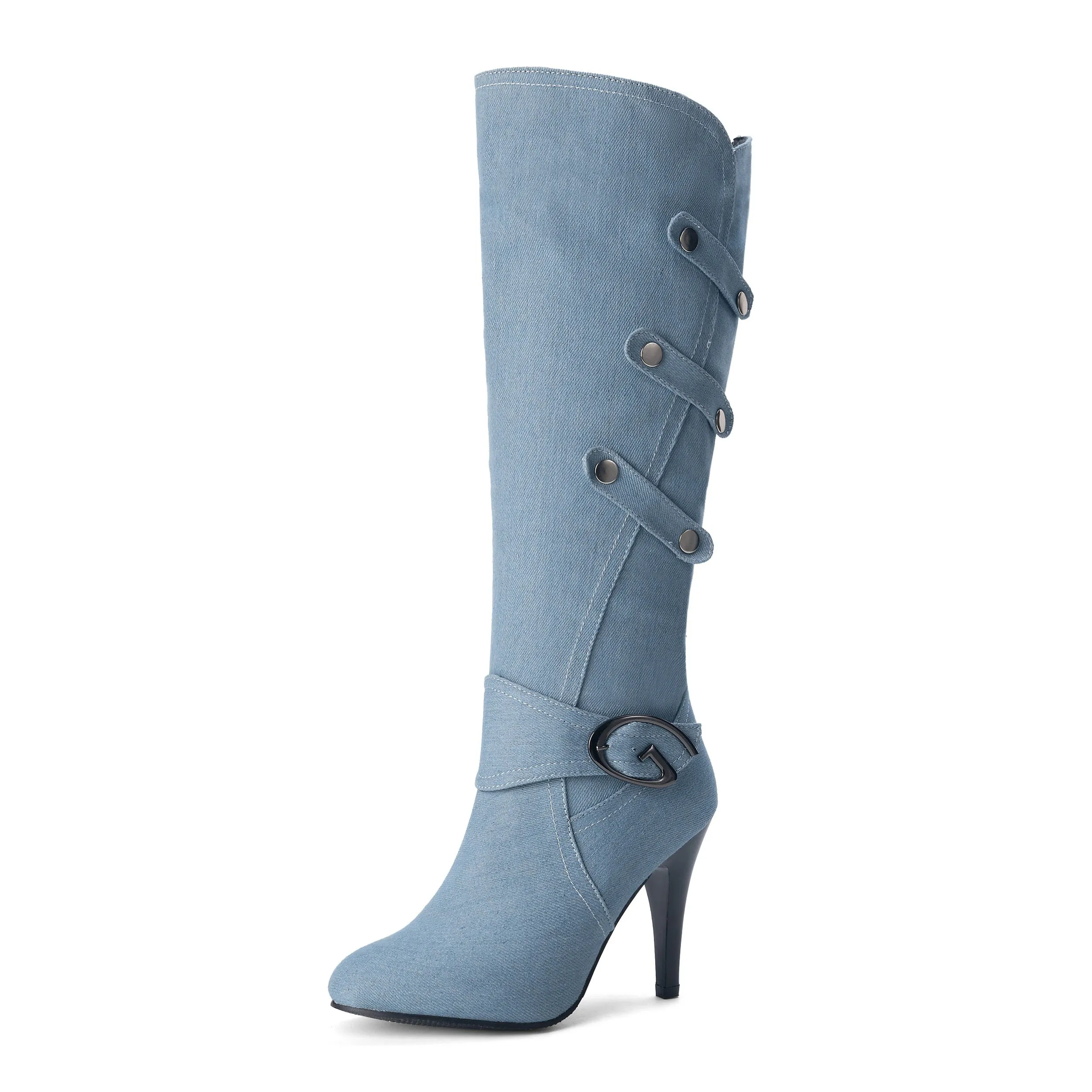 2024 Fashion Women's OverThe Knee Boots New Thin High Heels  Knee High Boots Pocket Block Jeans Boots 44