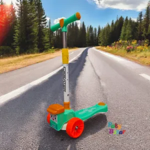 3-Wheel Foldable & Adjustable Kids Scooter with Lights - Green Color