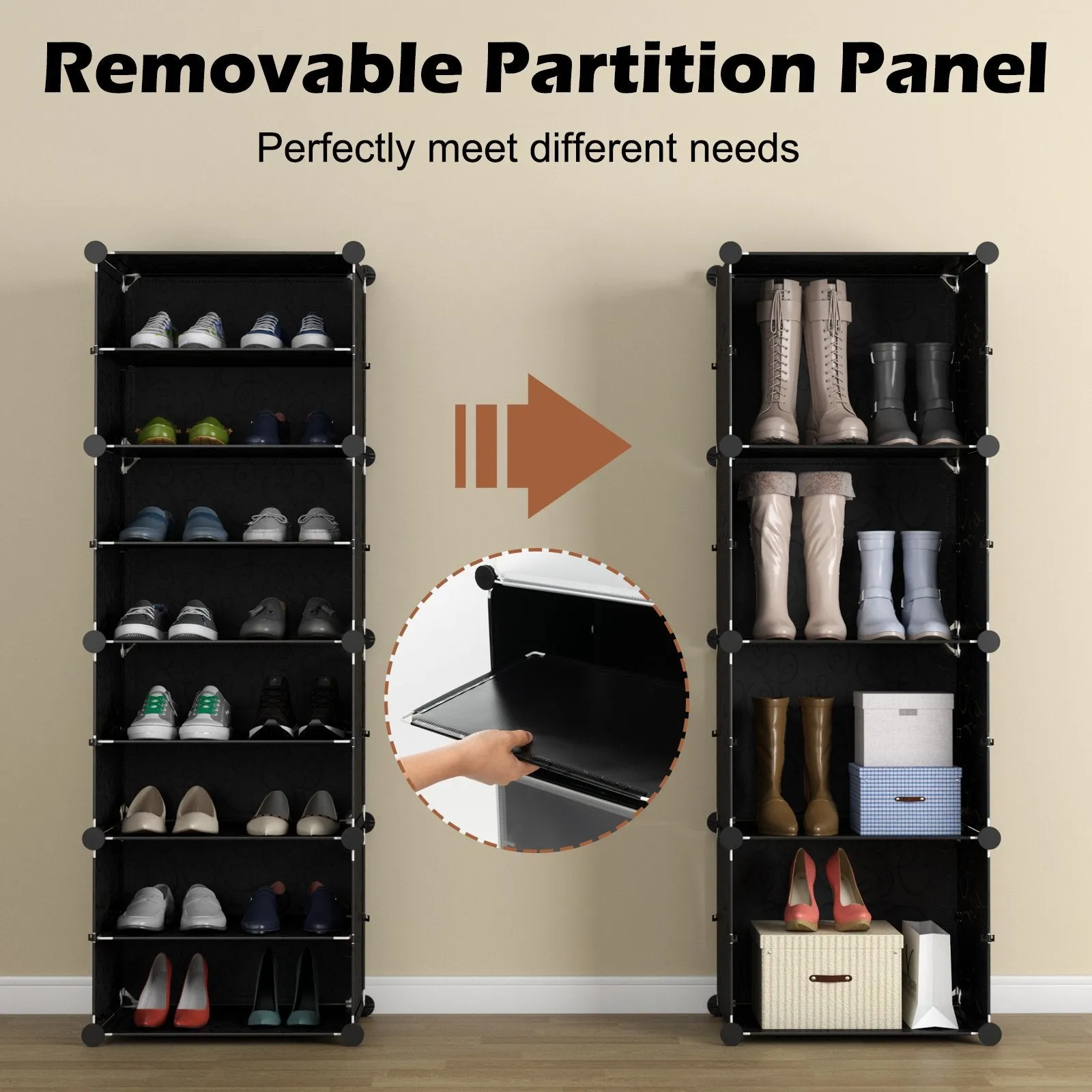 48 Pairs Expandable Modular Shoe Storage Cabinet with Door-Black