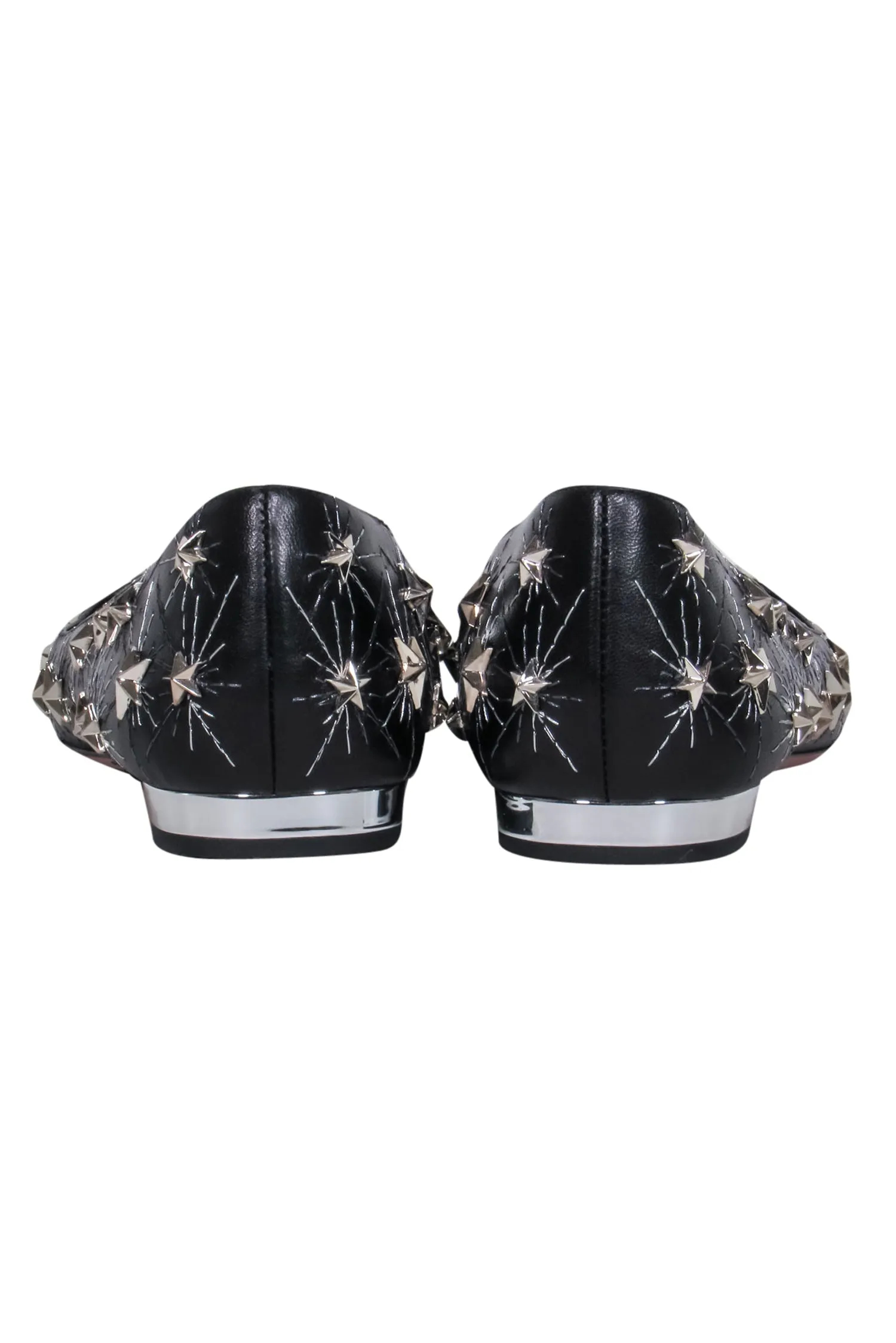 Aquazzura – Black Leather Pointy Toe Flats w/ Metal Studded Stars Sz 8.5