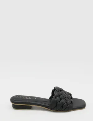 Athena braided crochet sandals in black leather women shoes