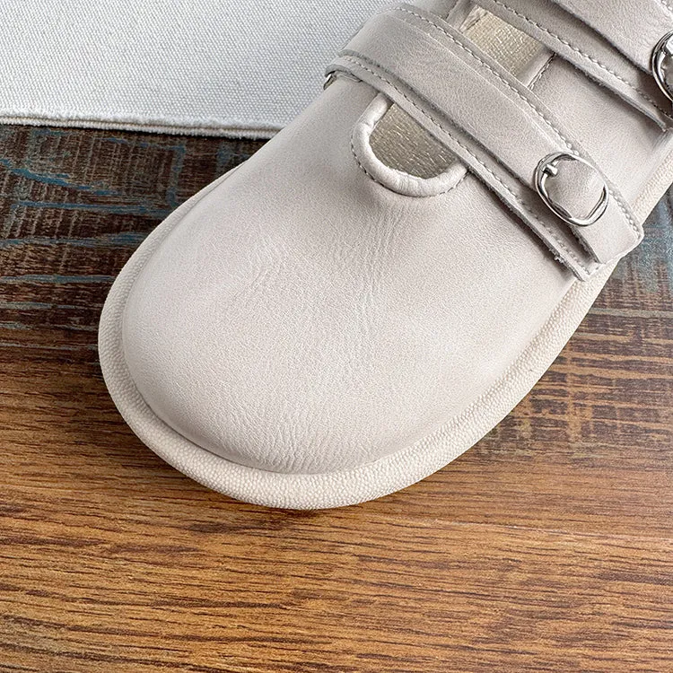 Babakud Women Spring Vintage Leather Double Straps Loafers