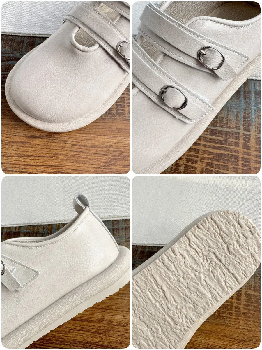 Babakud Women Spring Vintage Leather Double Straps Loafers