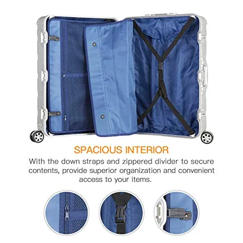 Bamboo Wolf 24-inch Aluminum-Magnesium Alloy Carry-on Hardside Suitcase Hard Shell Luggage, Built-In TSA Lock, Zipperless Fashion with Spinner Wheels for Travel / Business, Silver