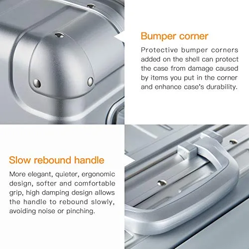 Bamboo Wolf 24-inch Aluminum-Magnesium Alloy Carry-on Hardside Suitcase Hard Shell Luggage, Built-In TSA Lock, Zipperless Fashion with Spinner Wheels for Travel / Business, Silver