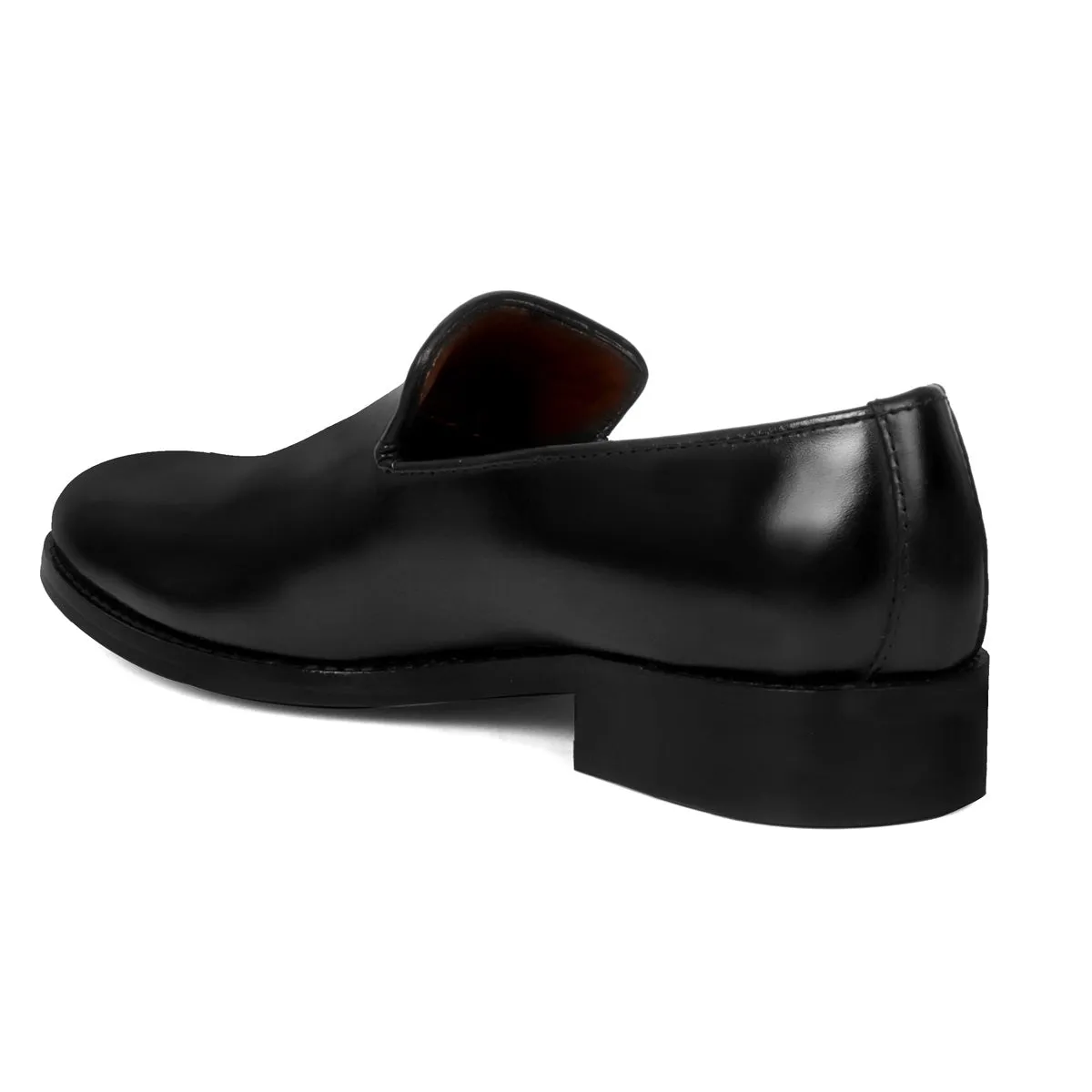 Black Slip-On's Shoe Comfort Opening Plain Genuine Leather