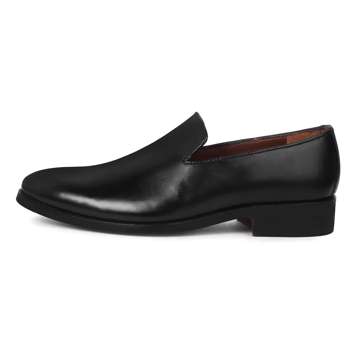 Black Slip-On's Shoe Comfort Opening Plain Genuine Leather