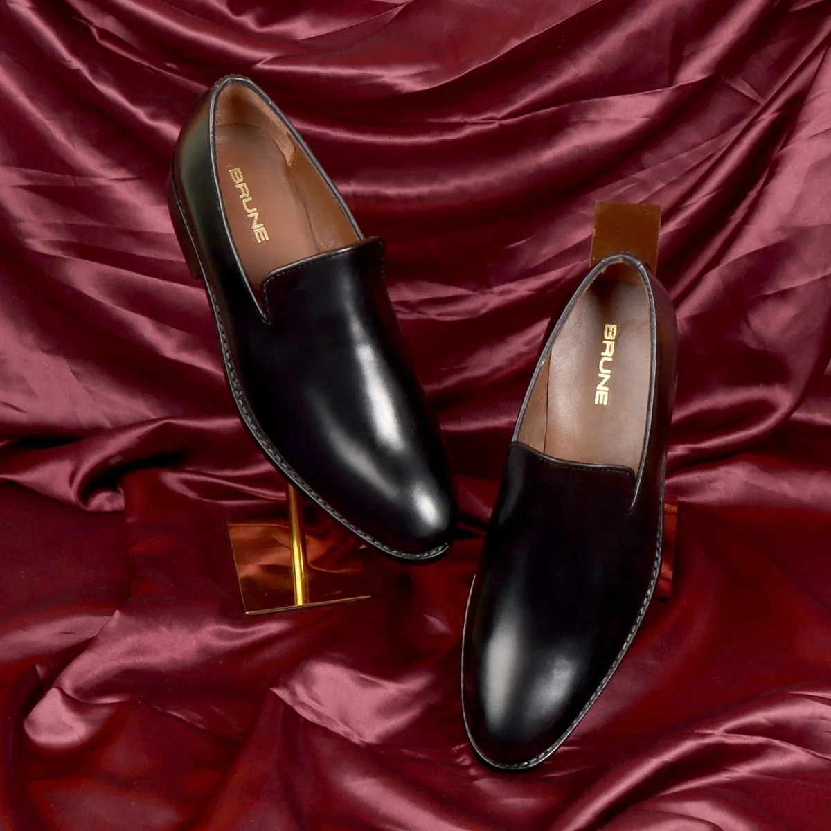 Black Slip-On's Shoe Comfort Opening Plain Genuine Leather