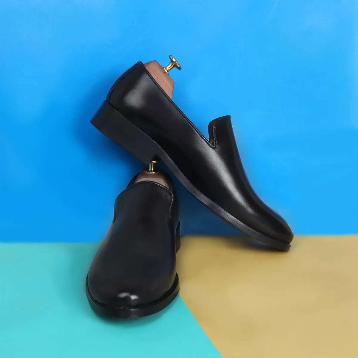 Black Slip-On's Shoe Comfort Opening Plain Genuine Leather
