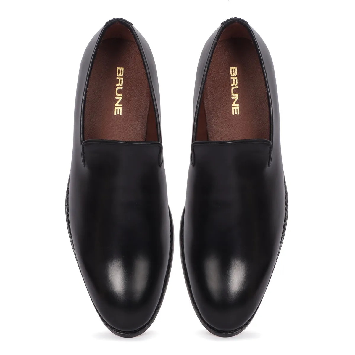 Black Slip-On's Shoe Comfort Opening Plain Genuine Leather