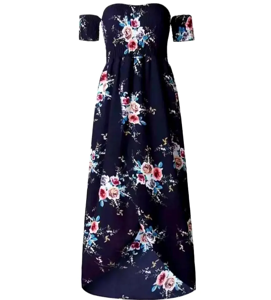 Boho Off Shoulder Floral Dress- Plus Size