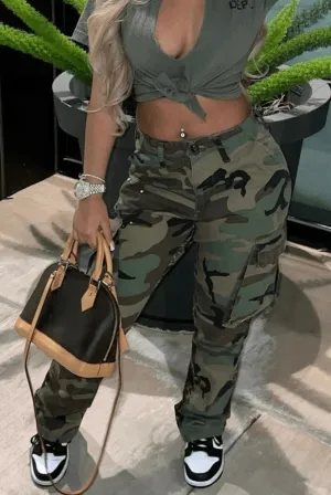 Casual Fashion High Waist Camouflage Pants