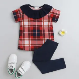 Checkered Neck Frill Leggings Set