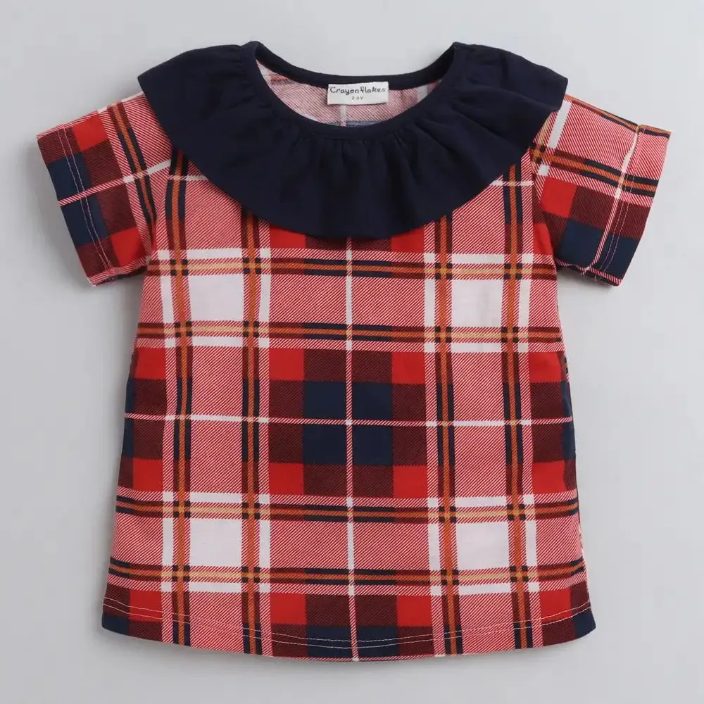 Checkered Neck Frill Leggings Set