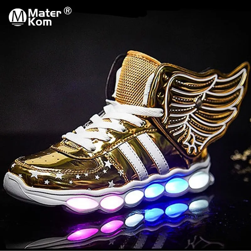 Children USB Charge Wear-resistant Glowing Sneakers Girl Led Light Up Shoes