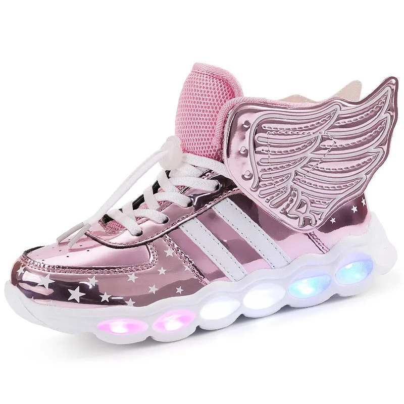 Children USB Charge Wear-resistant Glowing Sneakers Girl Led Light Up Shoes