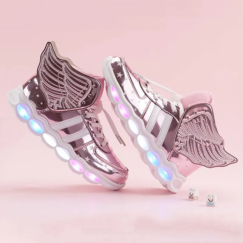 Children USB Charge Wear-resistant Glowing Sneakers Girl Led Light Up Shoes