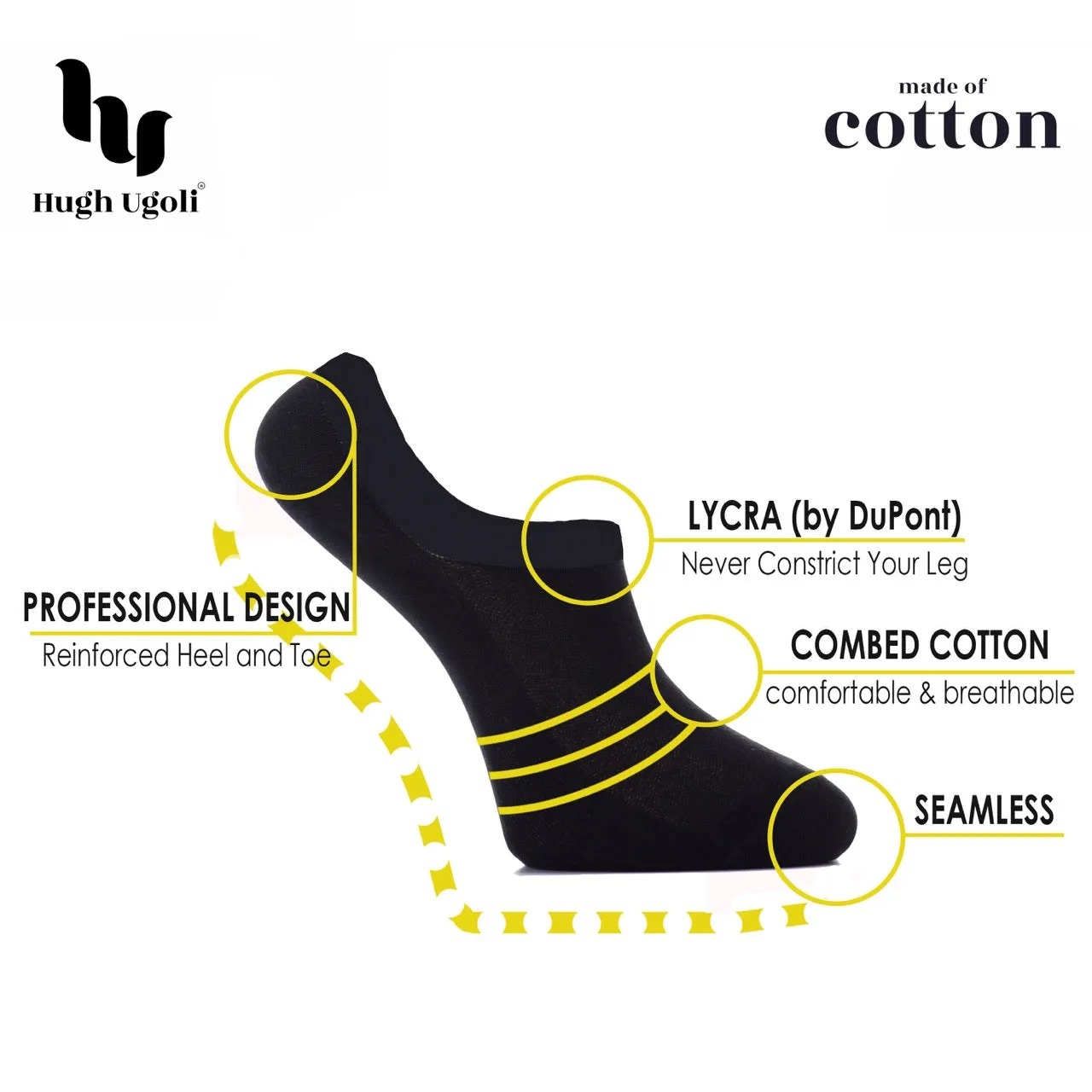 Cotton No-Show Plain Socks for Men (Only Size 10-13), 6 Pairs