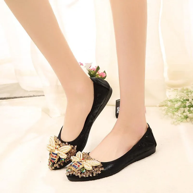 Crystals Flat Shoes Woman Comfortable Soft Slip On Elegant Ladies Loafers