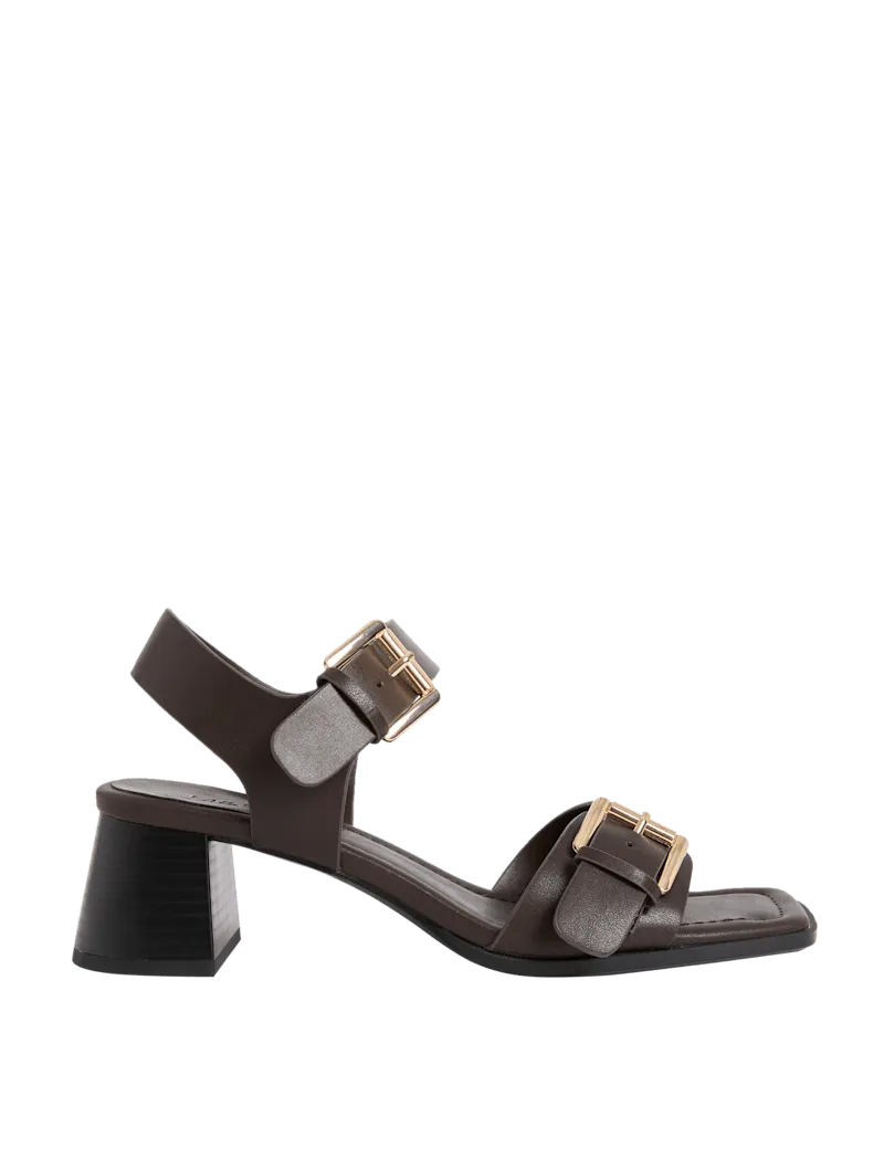 Double Buckle Block Heel Sandal