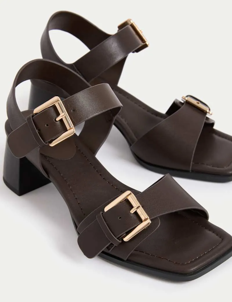 Double Buckle Block Heel Sandal