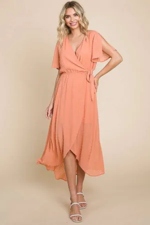 Effortless Elegance Peach Wrap Dress – Perfect for Any Occasion
