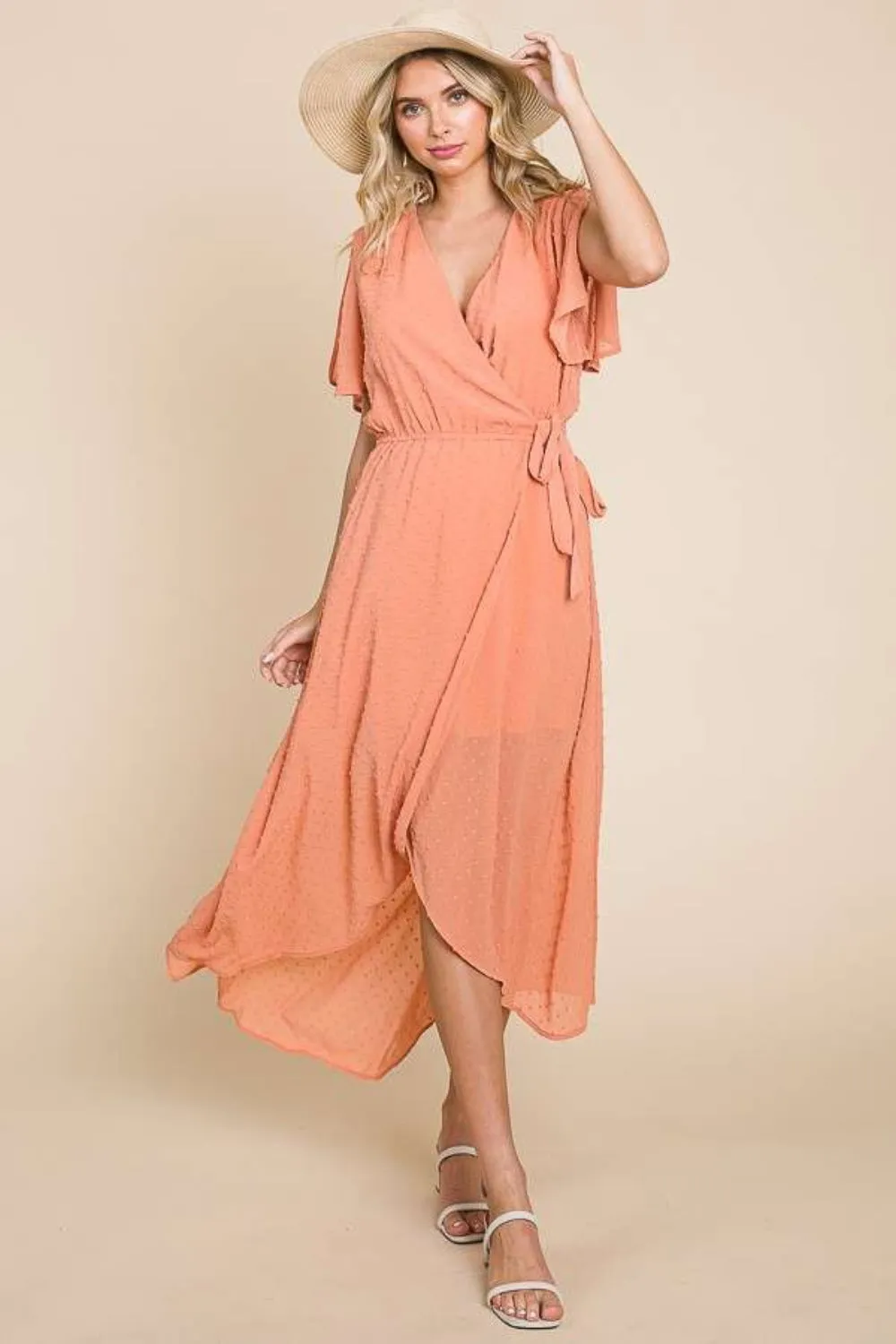 Effortless Elegance Peach Wrap Dress – Perfect for Any Occasion