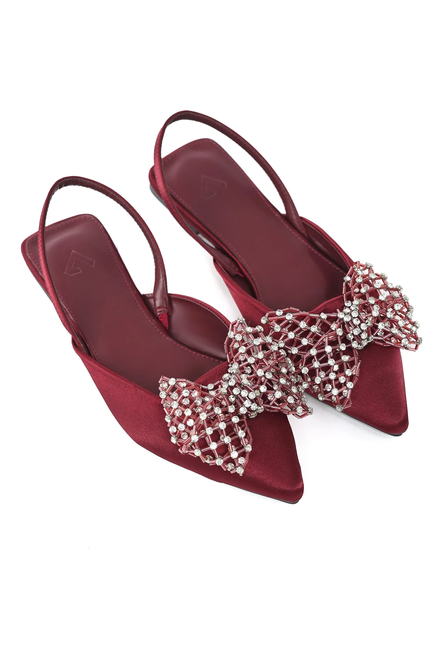 EMBELLISHED BOW SLINGBACKS-WINE