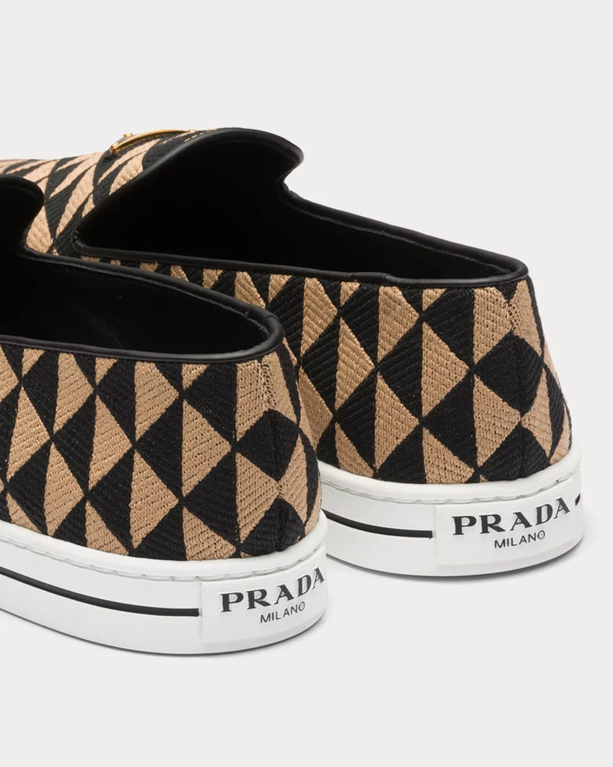 Embroidered Technical Fabric Black / Beige Slip On Sneakers