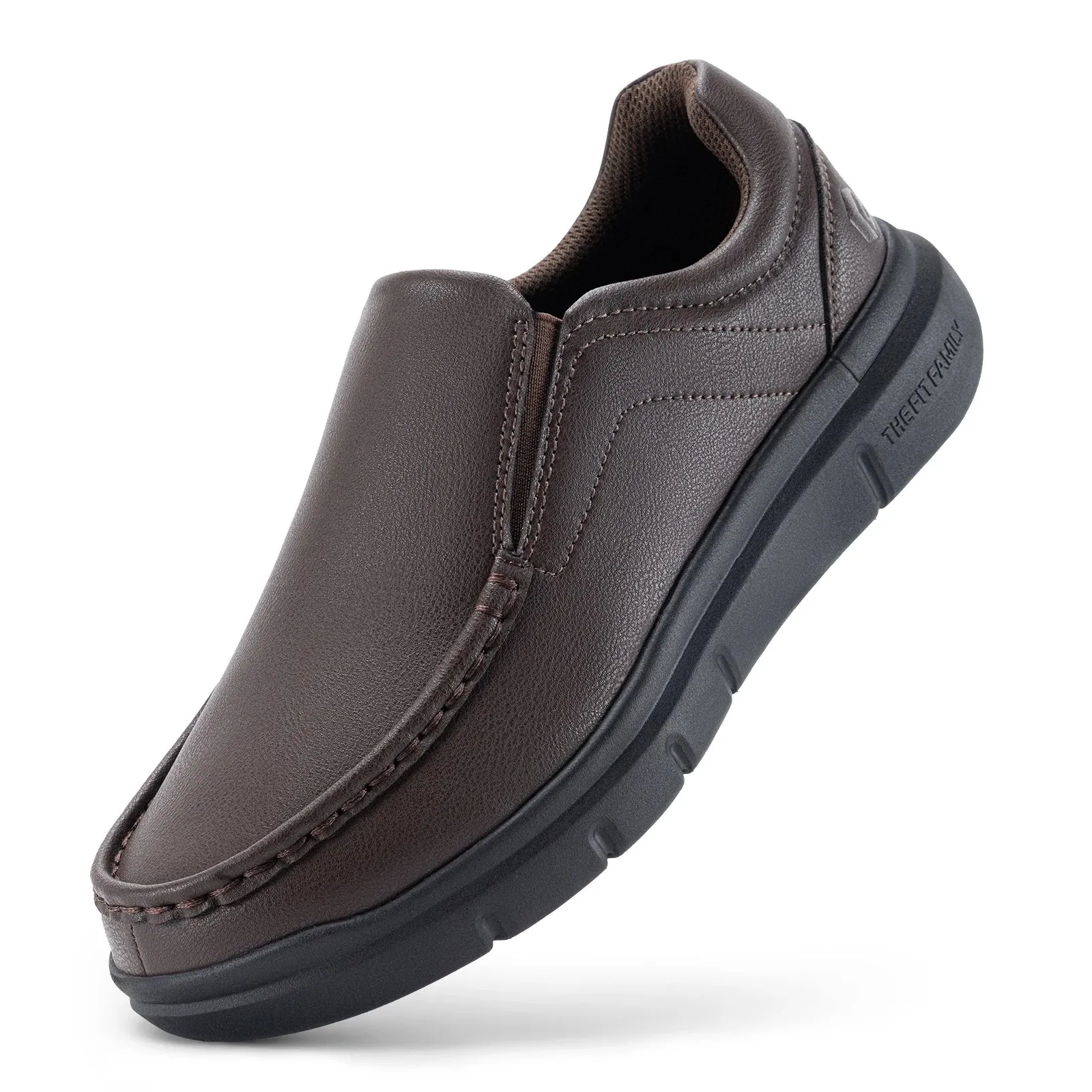 Fitville Men's Shoes Wide Width Leather Slip-On Casual Shoes Lightweight For Swollen Feet with Arch Support Pain Relief