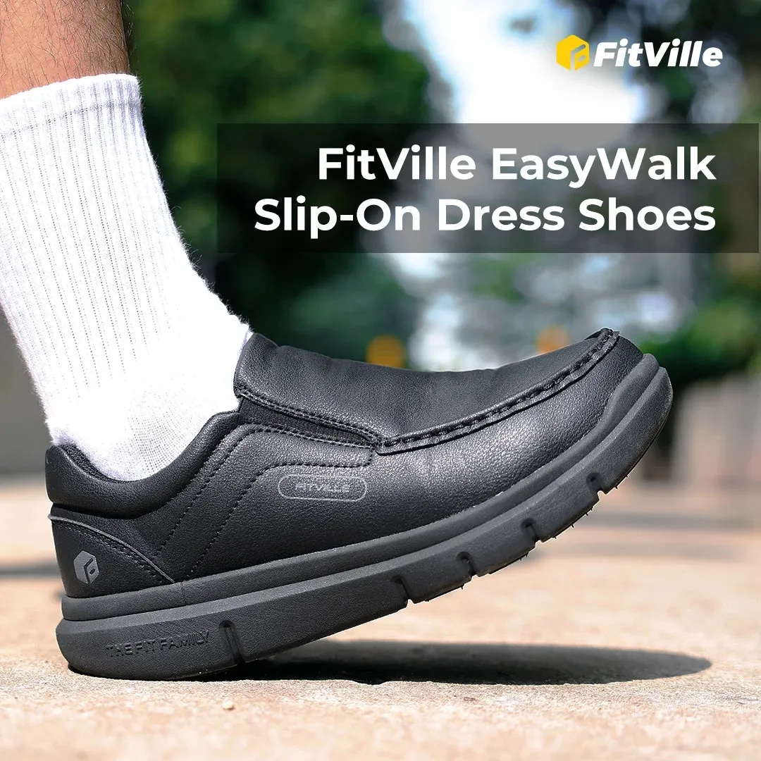 Fitville Men's Shoes Wide Width Leather Slip-On Casual Shoes Lightweight For Swollen Feet with Arch Support Pain Relief