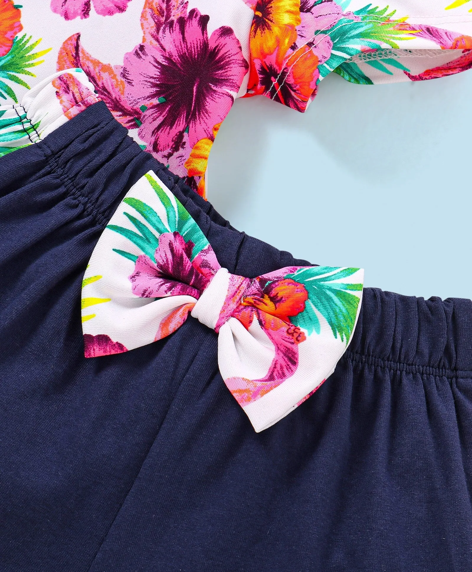 Floral Color Block Top Shorts Set