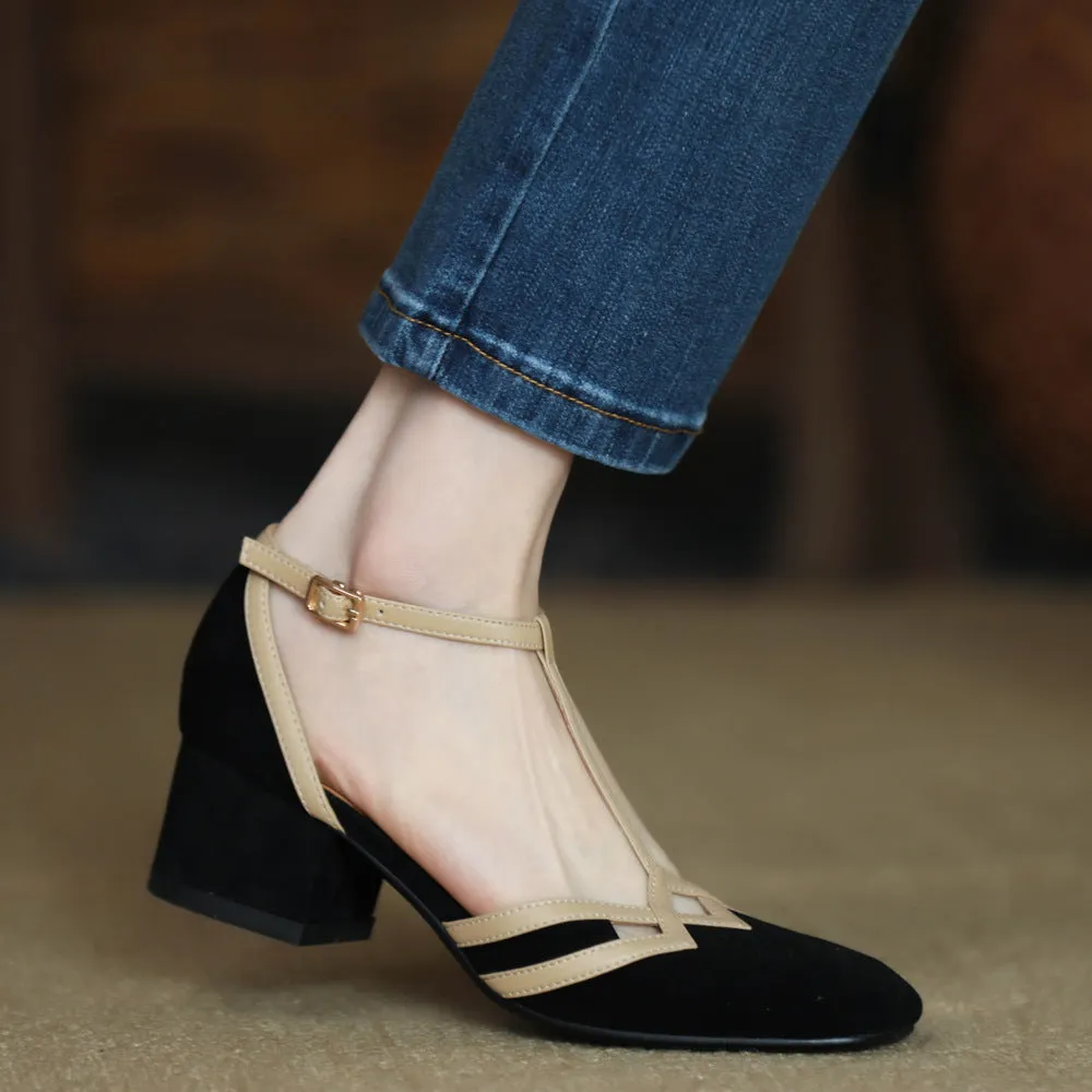 French inspired Roman Buckle Chunky Heels Sandals