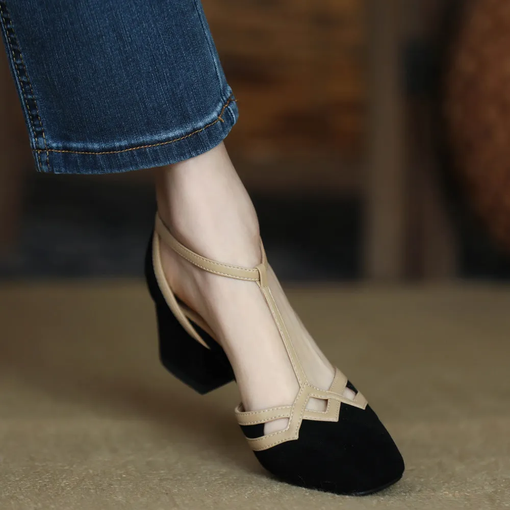 French inspired Roman Buckle Chunky Heels Sandals