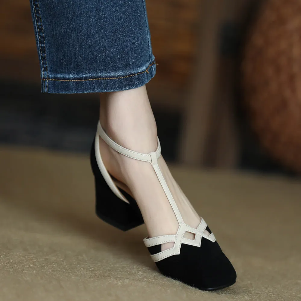 French inspired Roman Buckle Chunky Heels Sandals