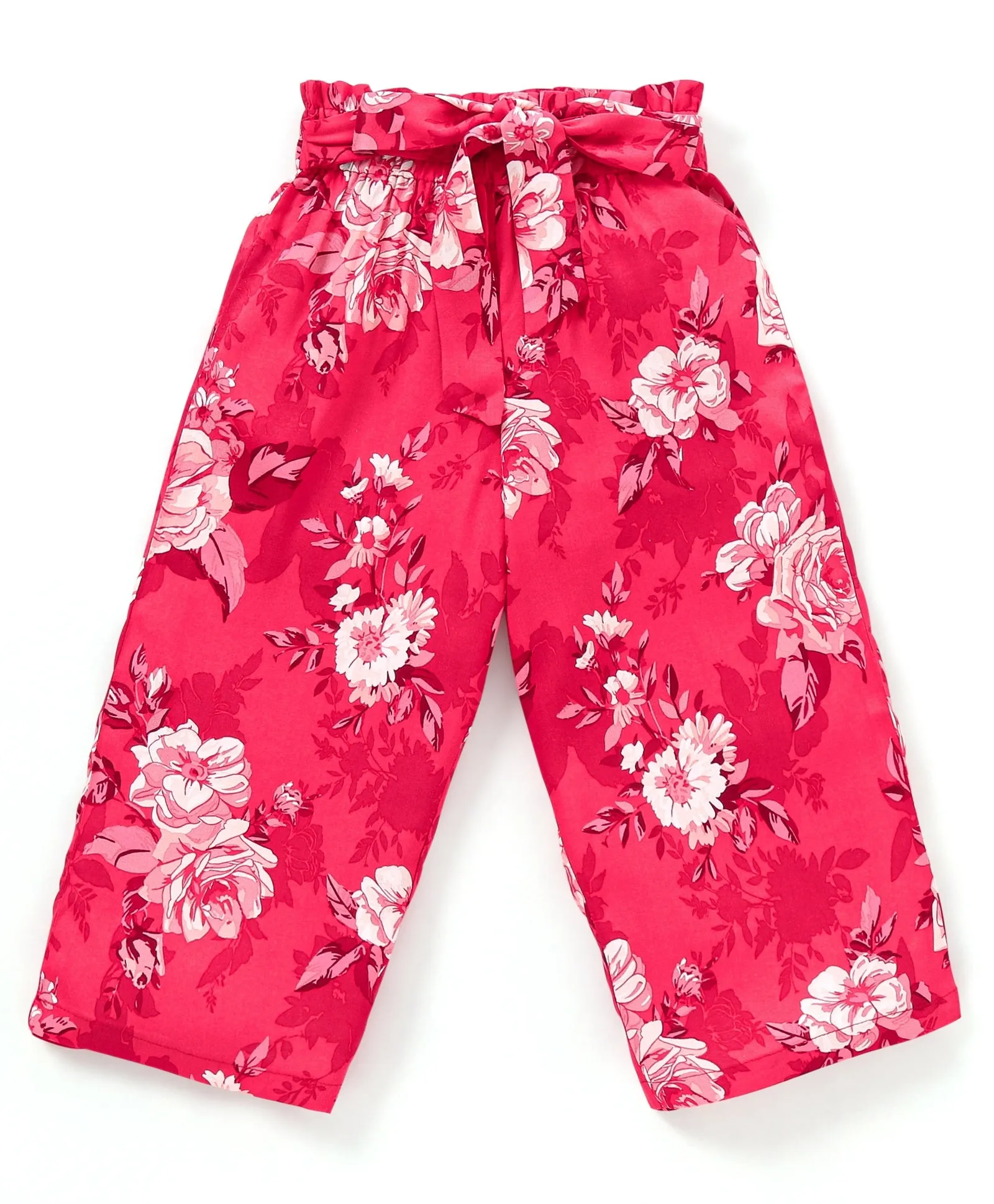 Frilled Sleeves Bow Top Belted Floral Plazzo Set