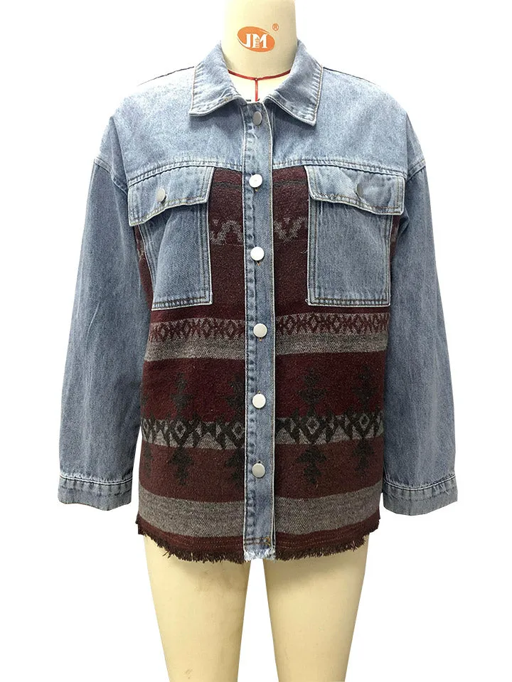 Front Pocket Button Long Sleeve Denim Shirt Jacket