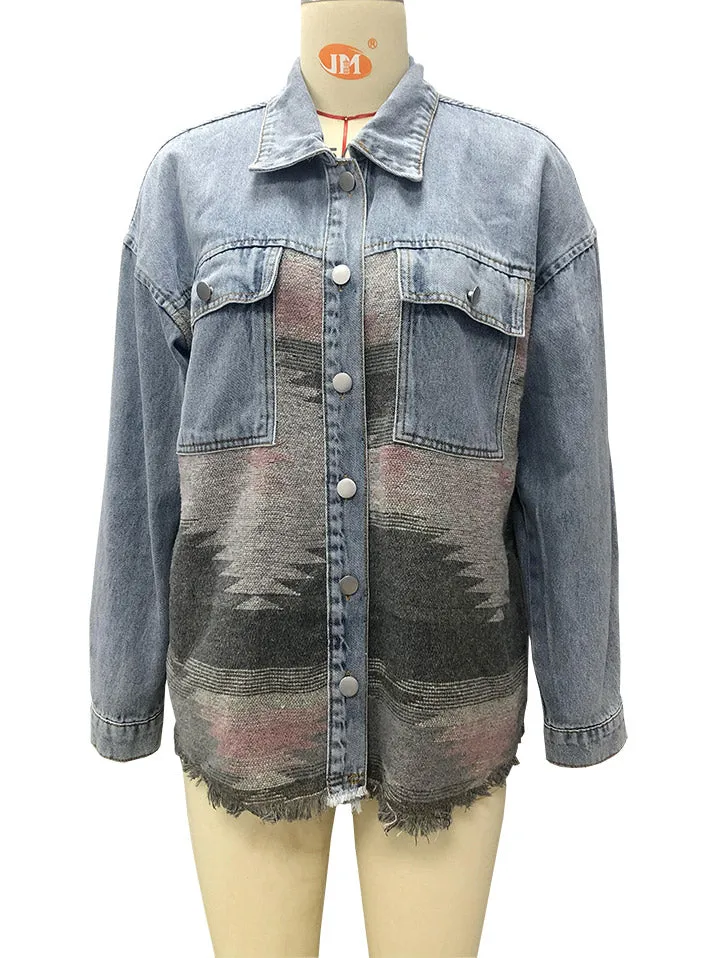 Front Pocket Button Long Sleeve Denim Shirt Jacket