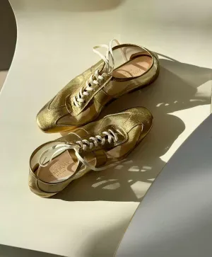 Gold Metallic Lace-Up Sneakers