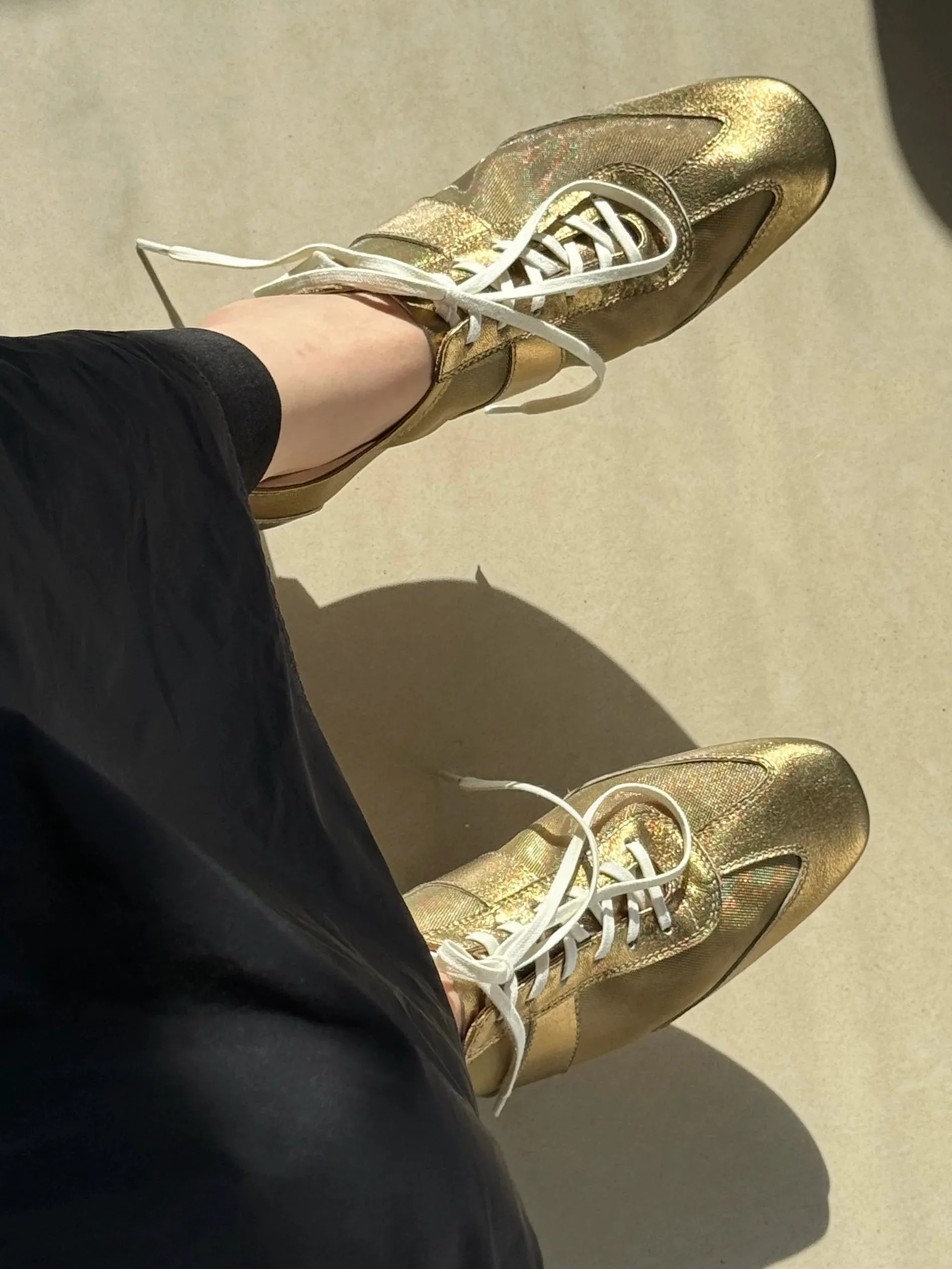 Gold Metallic Lace-Up Sneakers
