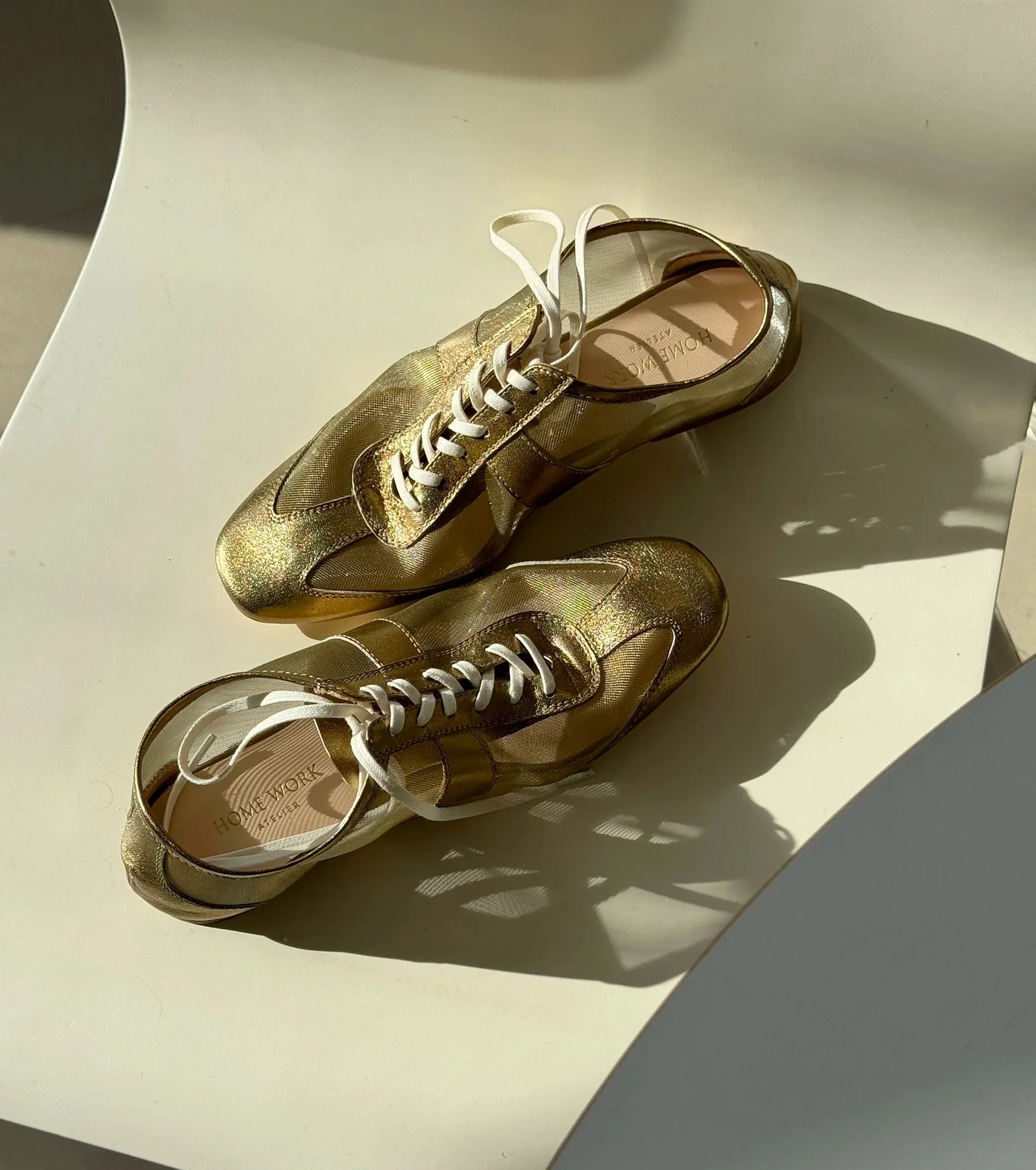 Gold Metallic Lace-Up Sneakers
