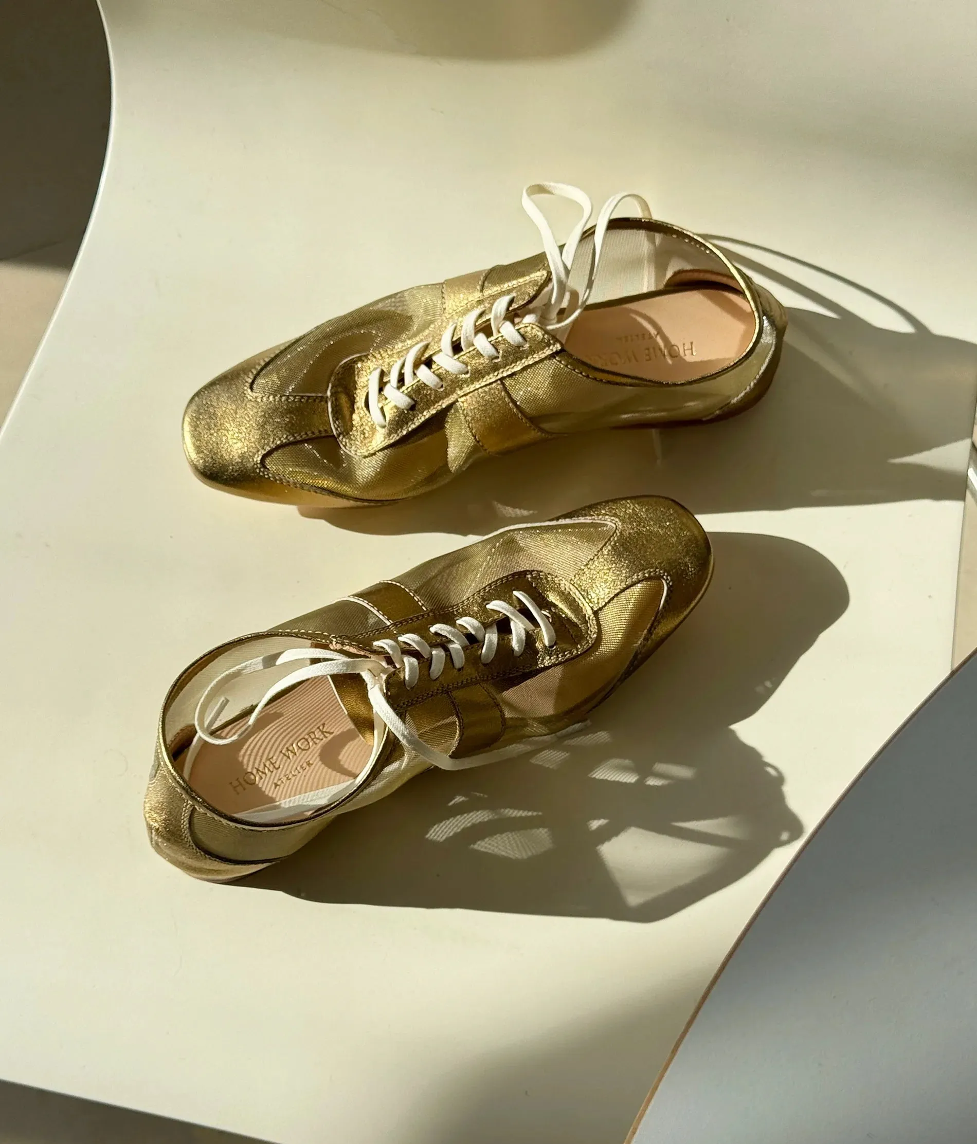Gold Metallic Lace-Up Sneakers