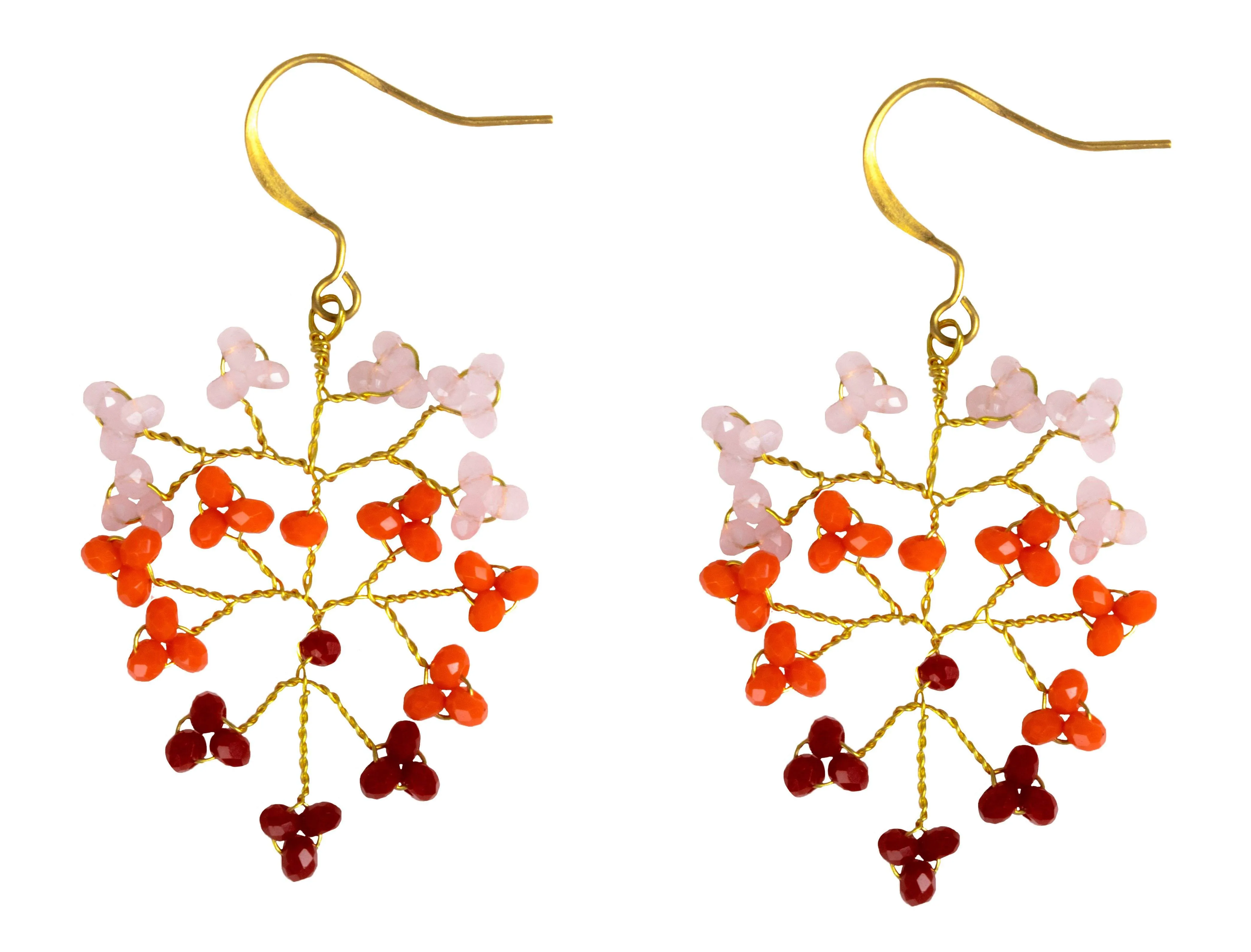 Handmade Earring Crystal Brass Shrub Shape