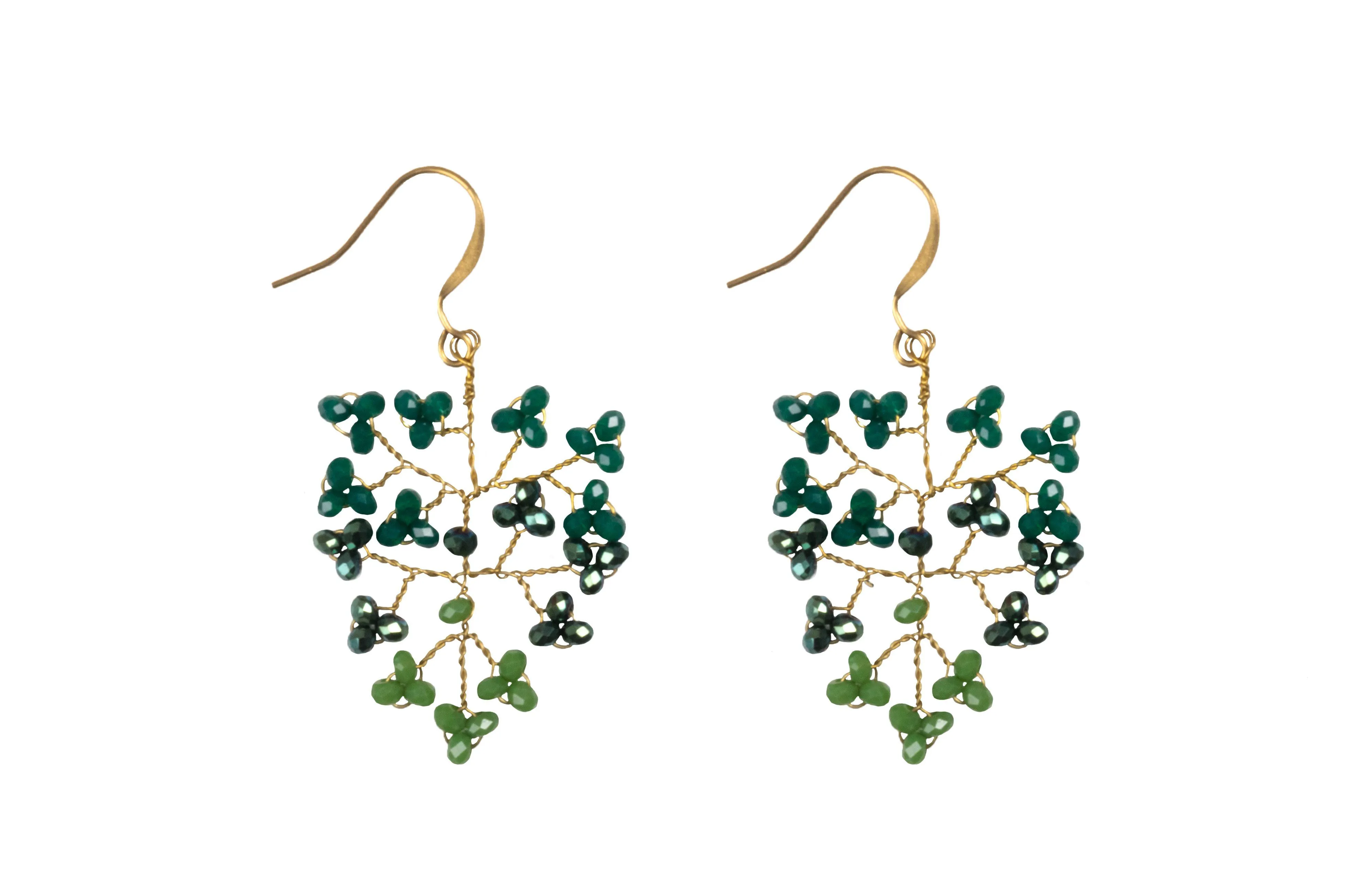Handmade Earring Crystal Brass Shrub Shape