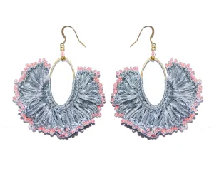 Handmade Earring Metallic Yarn Oval Shape with Bead